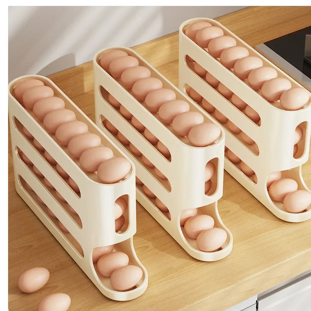 EGGSTAIR – 4-Layer Automatic Rolling Egg Dispenser for Compact Fridge Storage