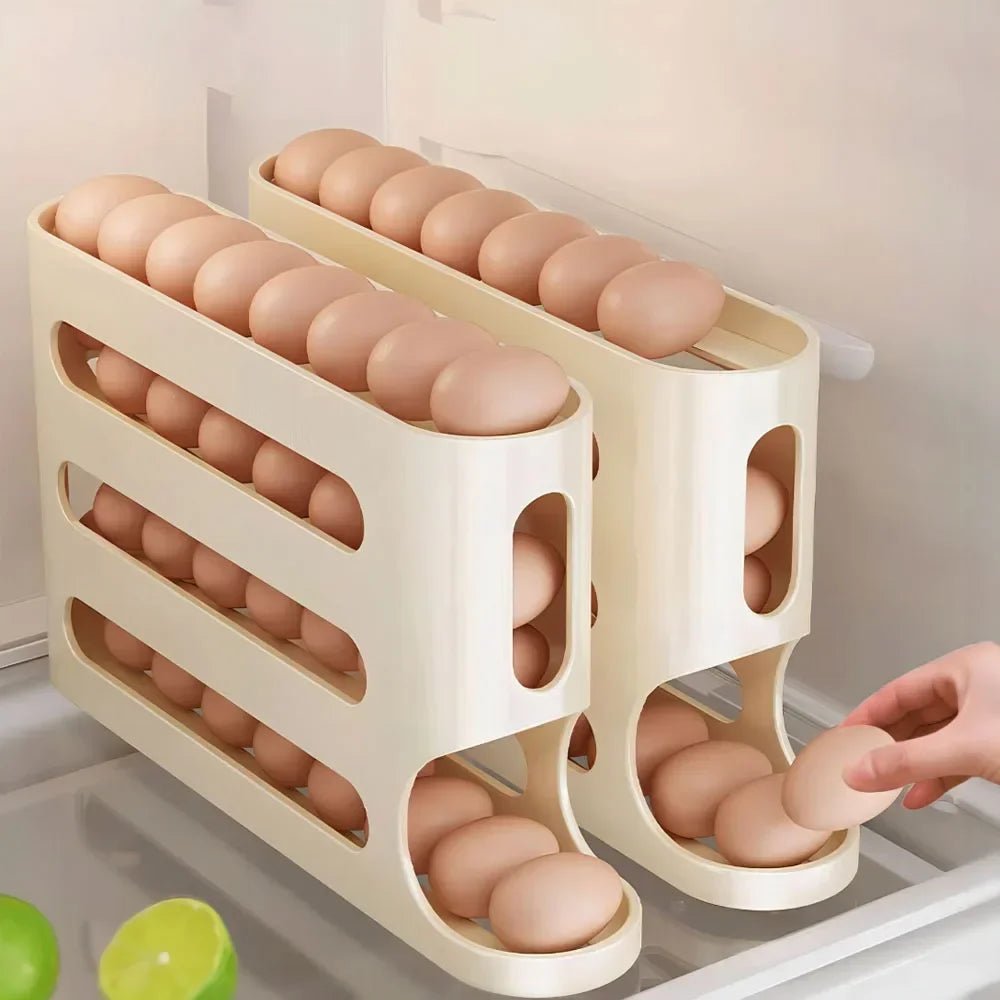 EGGSTAIR – 4-Layer Automatic Rolling Egg Dispenser for Compact Fridge Storage