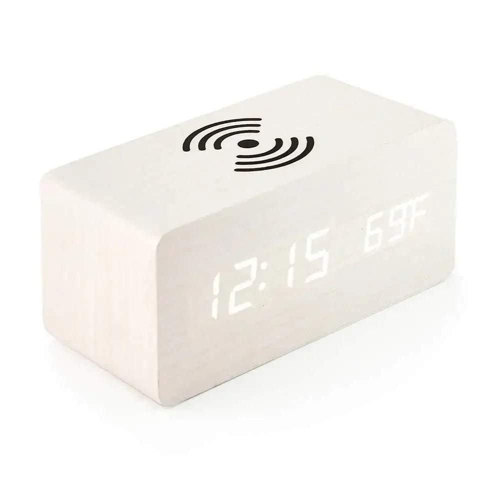 ELMTIME – Wooden LED Alarm Clock with Wireless Charging