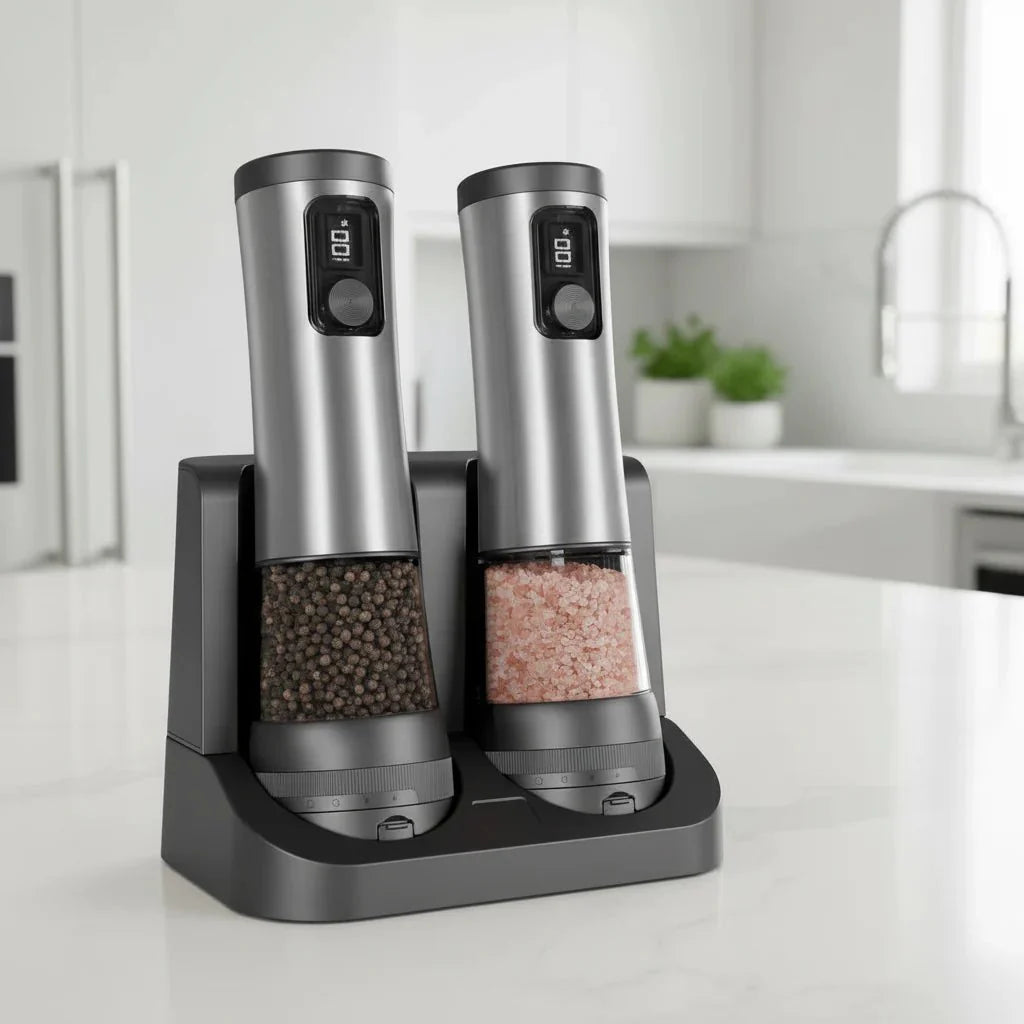 FINECOARSE – Rechargeable Electric Salt and Pepper Grinder Set with Adjustable Coarseness