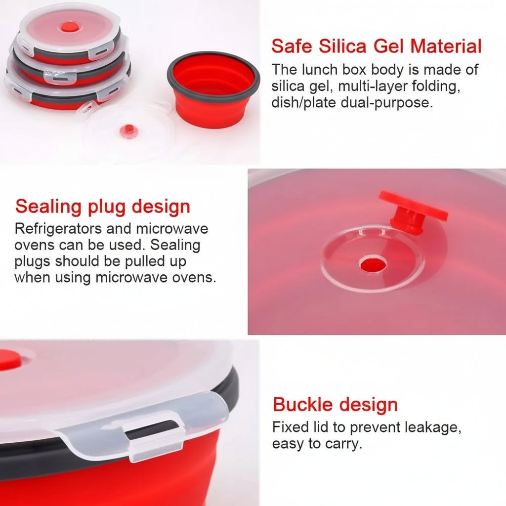 FLEXIBENTO – Collapsible Silicone Bento Lunch Box Set, Portable Food Container with Leak-Proof Lid