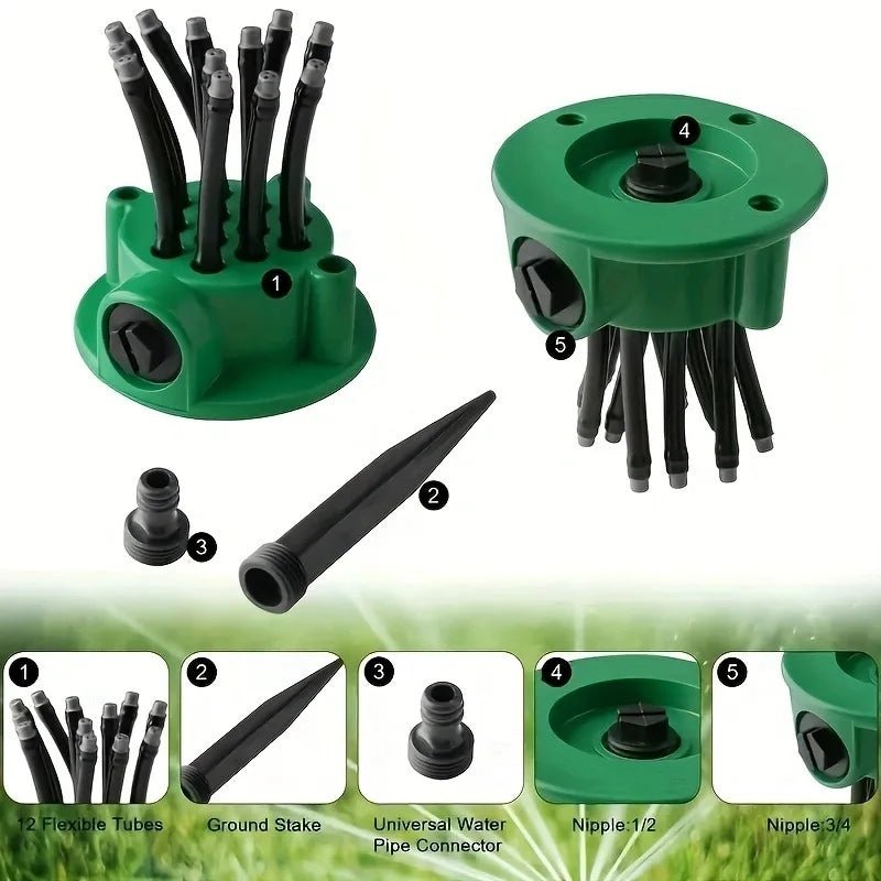 FLOWRING – Automatic Multi-Head 360-Degree Sprinkler for Consistent Garden Irrigation