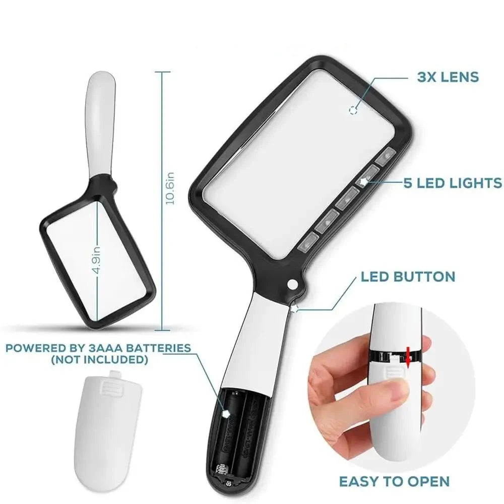 FOCUSLITE – Handheld 3X Magnifying Glass with 5 LED Lights for Clear Viewing