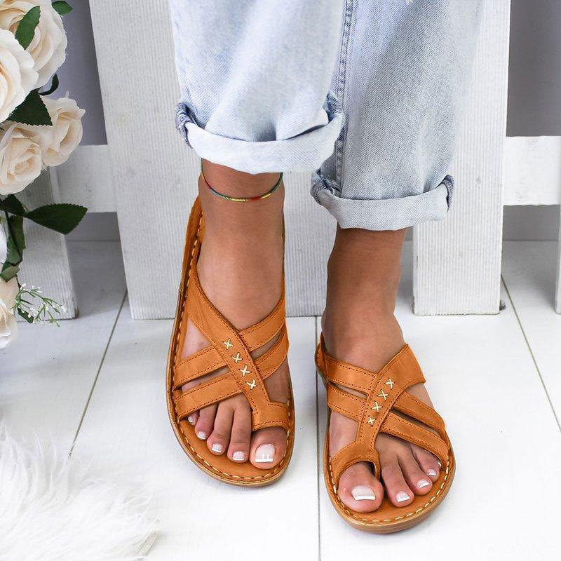 FOOTBALM – Women's Flat Orthopedic Sandals with Cushioned Cross Straps