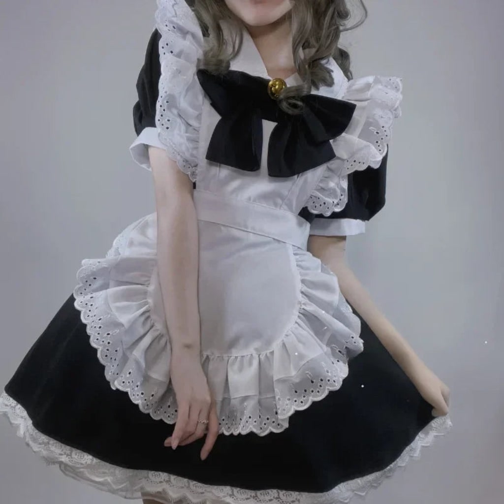 French Maid Costume with Ruffled Apron for Halloween