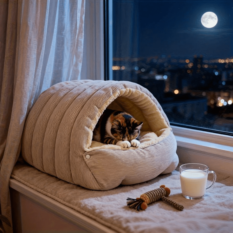 FURCAVE – Enclosed Arctic Fleece Cat Bed for Warmth and Security