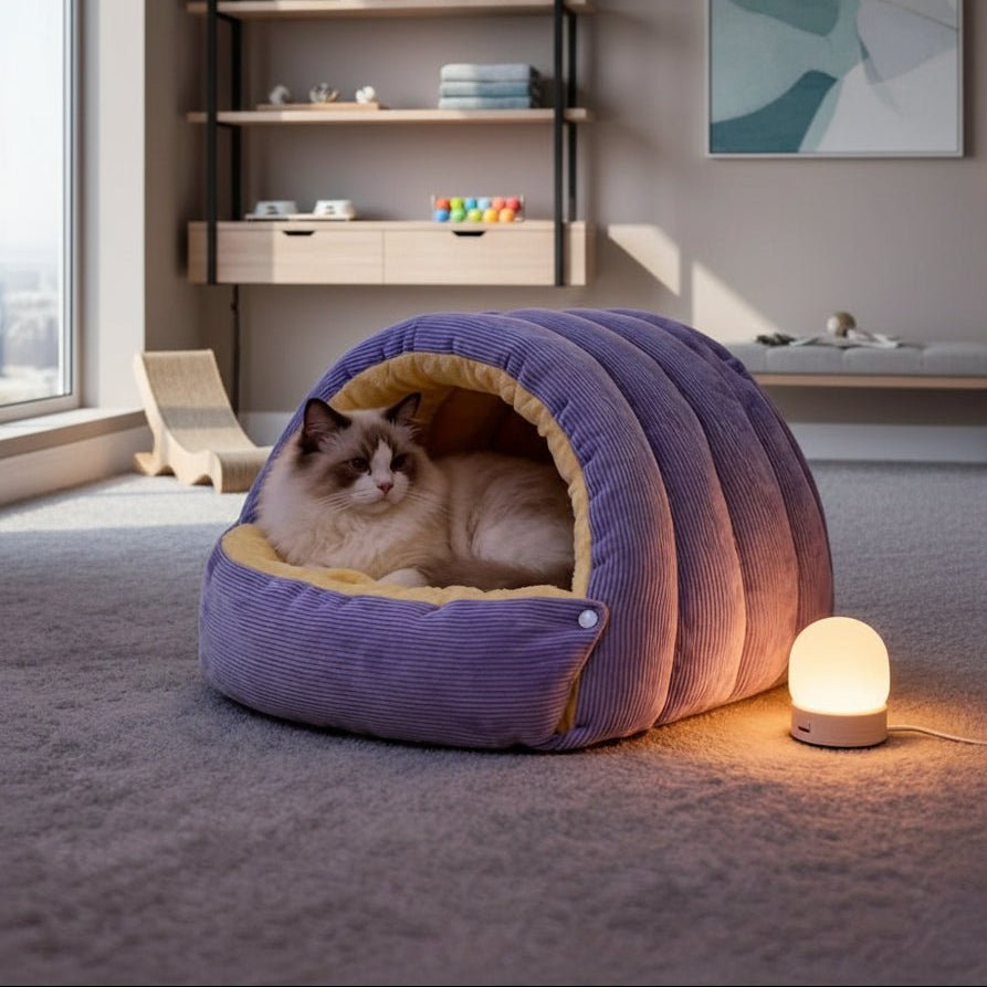 FURCAVE – Enclosed Arctic Fleece Cat Bed for Warmth and Security