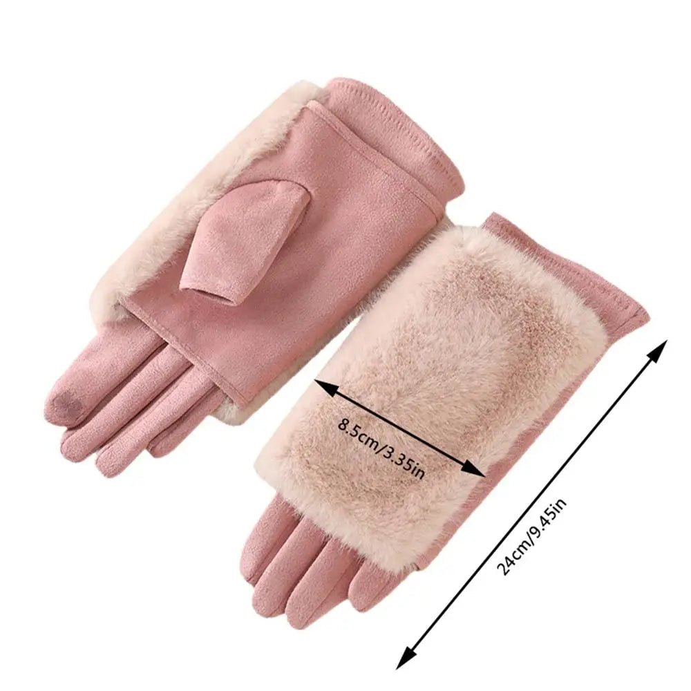 FURVIA – Suede Touchscreen Winter Gloves with Rabbit Fur Lining (Unisex)