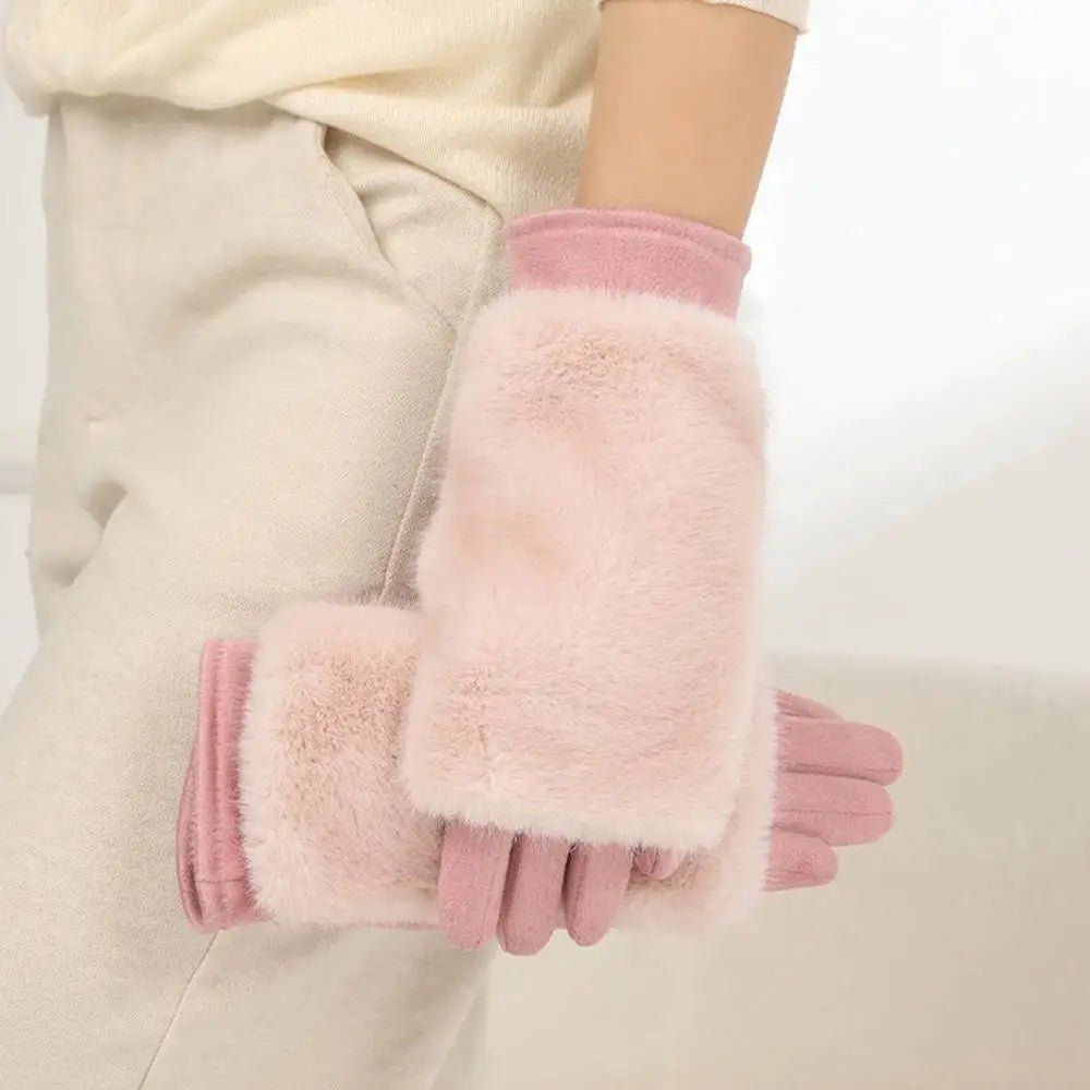 FURVIA – Suede Touchscreen Winter Gloves with Rabbit Fur Lining (Unisex)