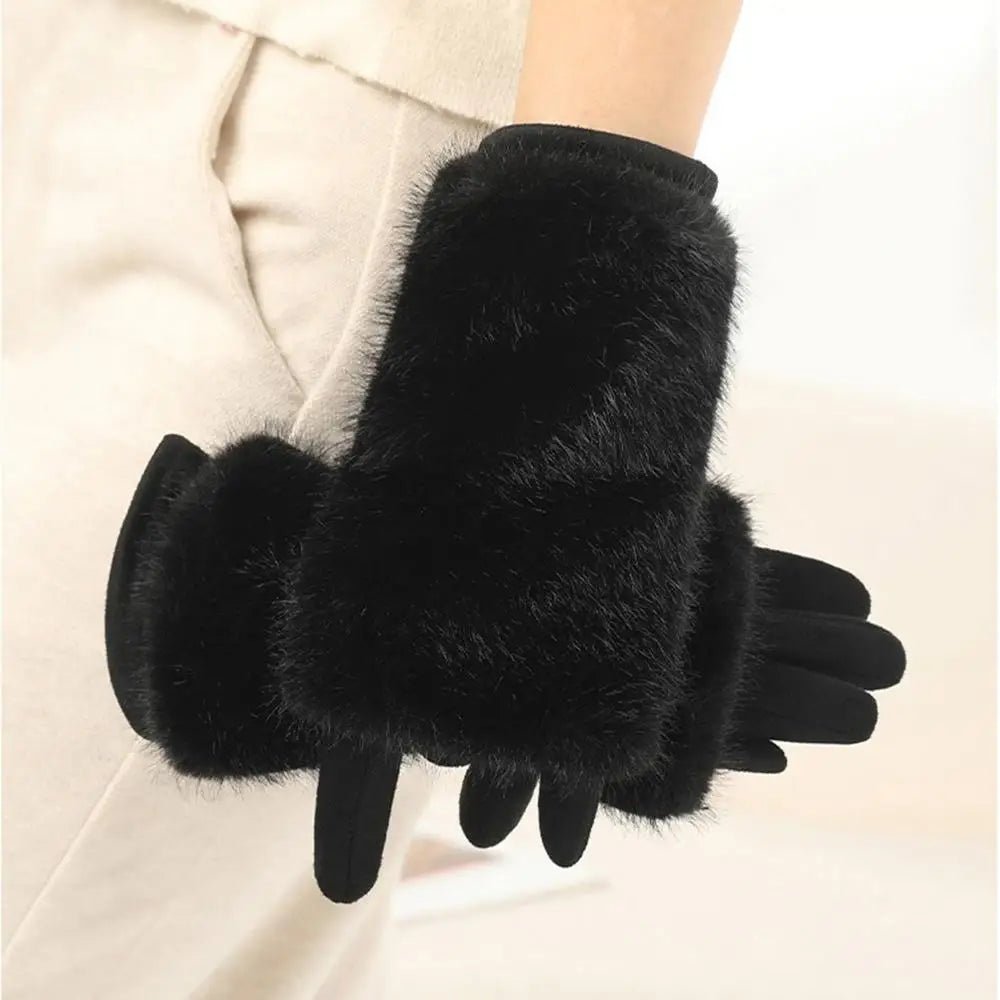 FURVIA – Suede Touchscreen Winter Gloves with Rabbit Fur Lining (Unisex)