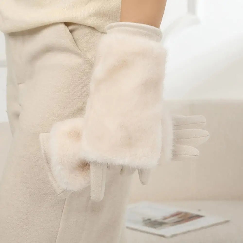 FURVIA – Suede Touchscreen Winter Gloves with Rabbit Fur Lining (Unisex)