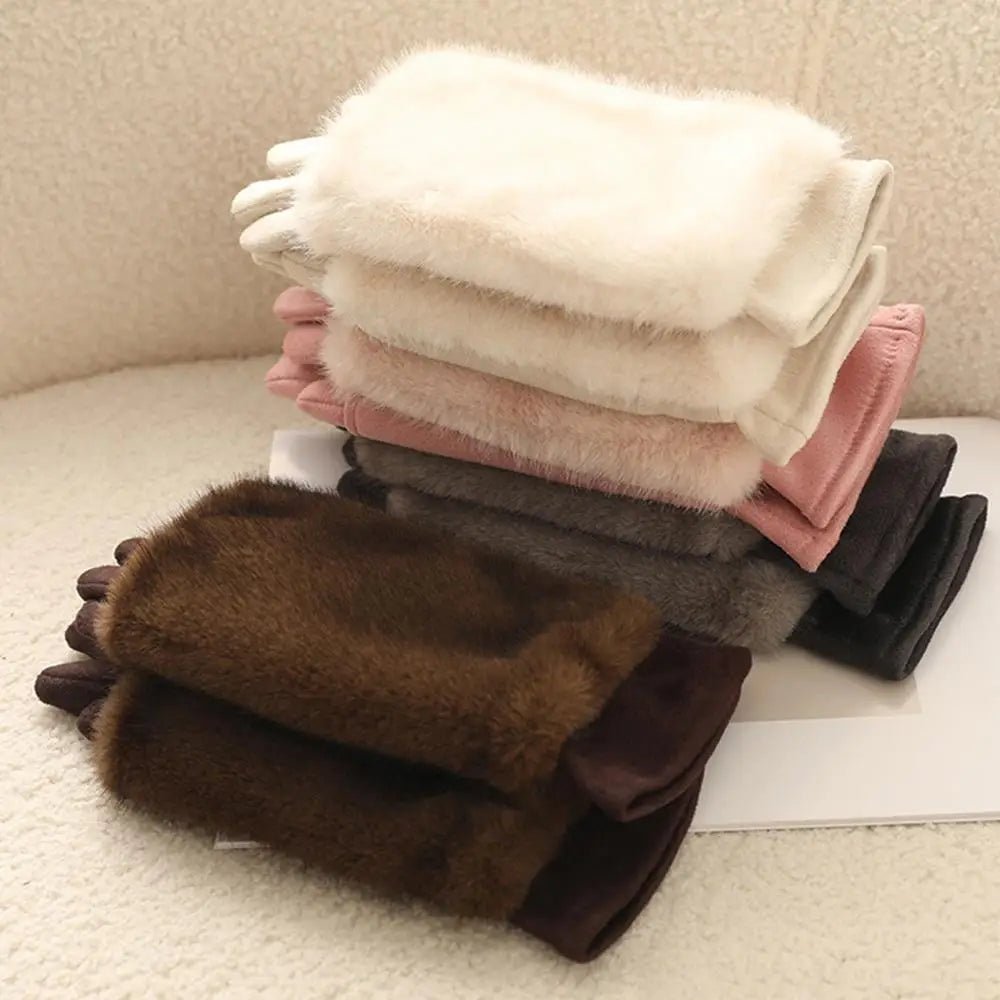 FURVIA – Suede Touchscreen Winter Gloves with Rabbit Fur Lining (Unisex)