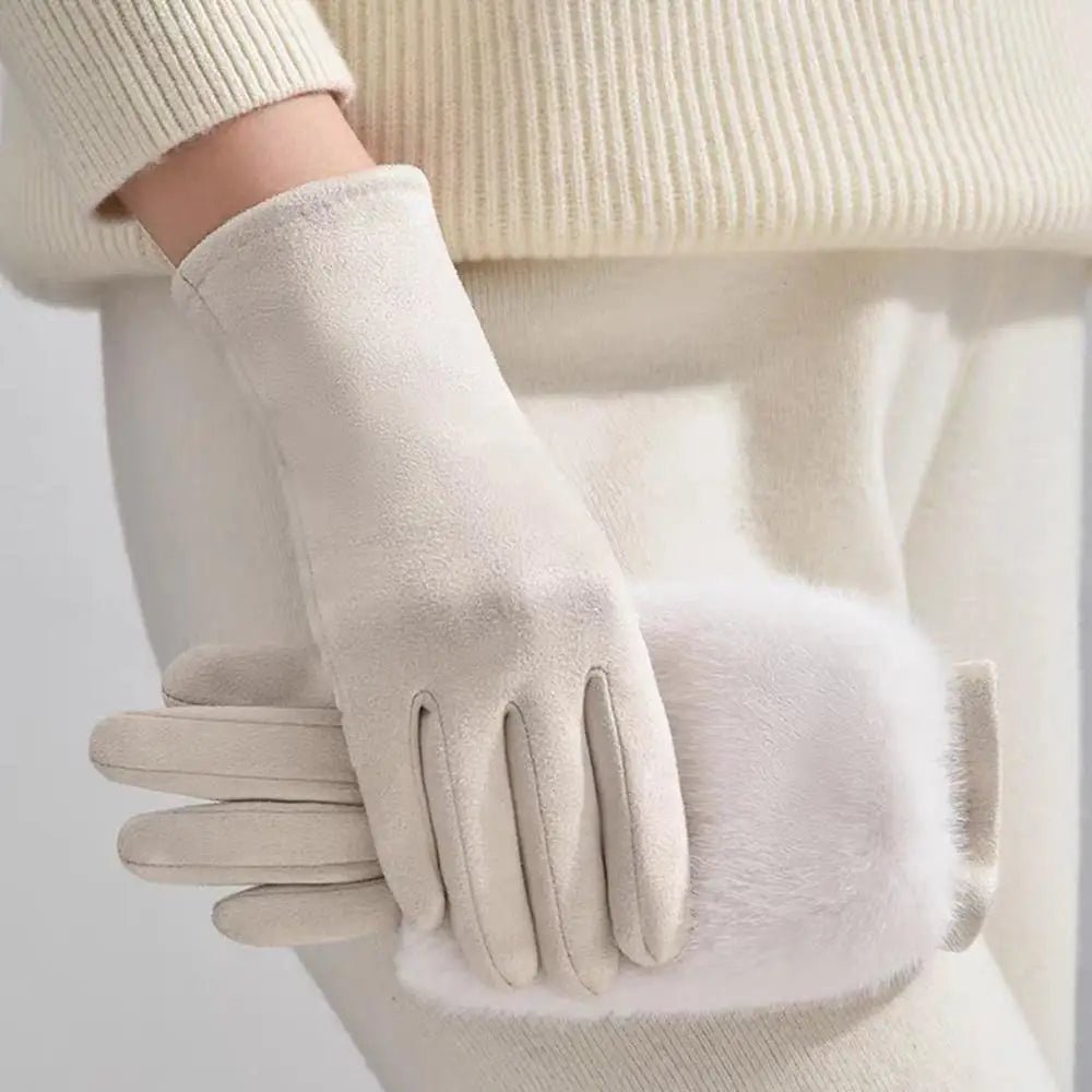 FURVIA – Suede Touchscreen Winter Gloves with Rabbit Fur Lining (Unisex)