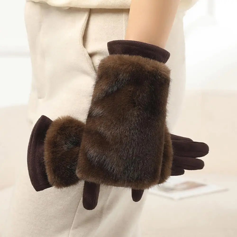 FURVIA – Suede Touchscreen Winter Gloves with Rabbit Fur Lining (Unisex)