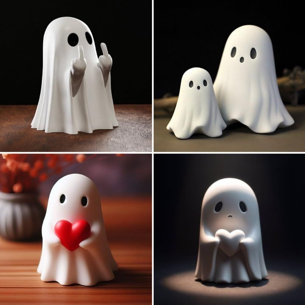 Ghost Figurine Statue Resin Decor with Matte Finish for Halloween Home Shelf Decorations