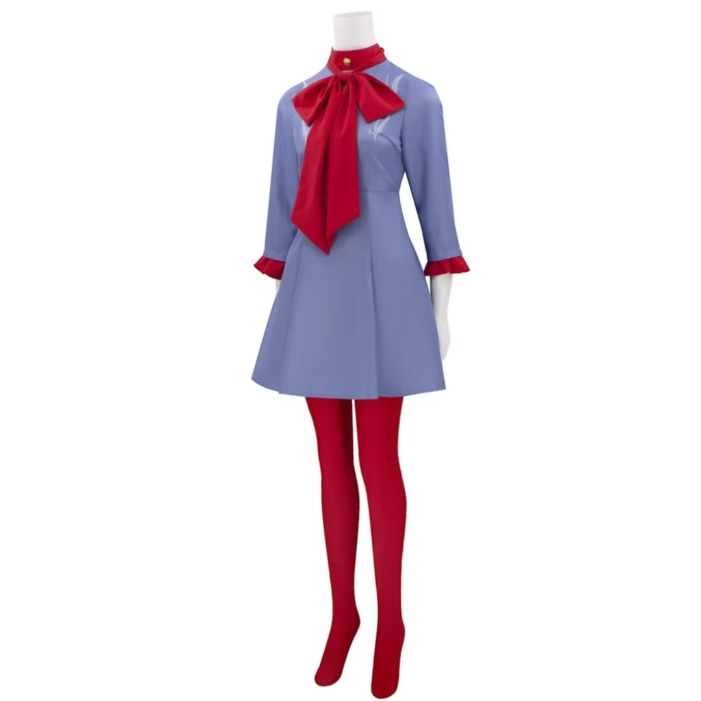Girls' Halloween Anime Cosplay Costume Dress and Suit Set with Red Bow Tie and Collar for Party