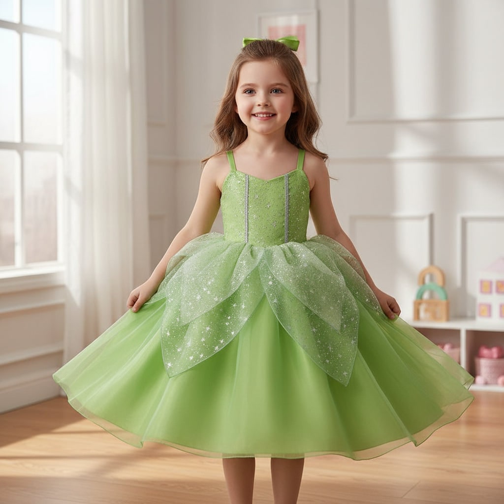 Girls' Halloween Fairy Costume Dress with Wings Tiara Wand and Gloves for Children's Outfit and Party
