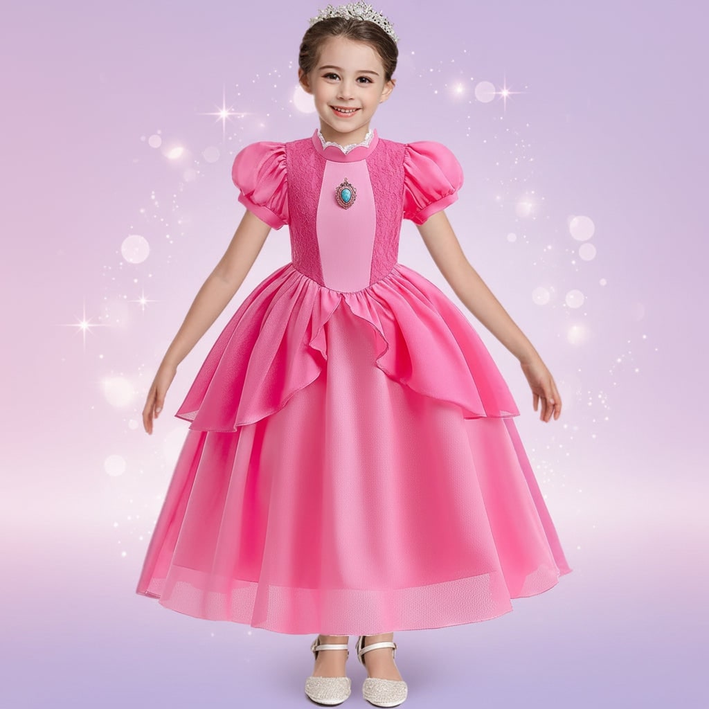 Girls' Halloween mushroom princess and Toadstool Costume Dress Set with Crown Gloves and Wand