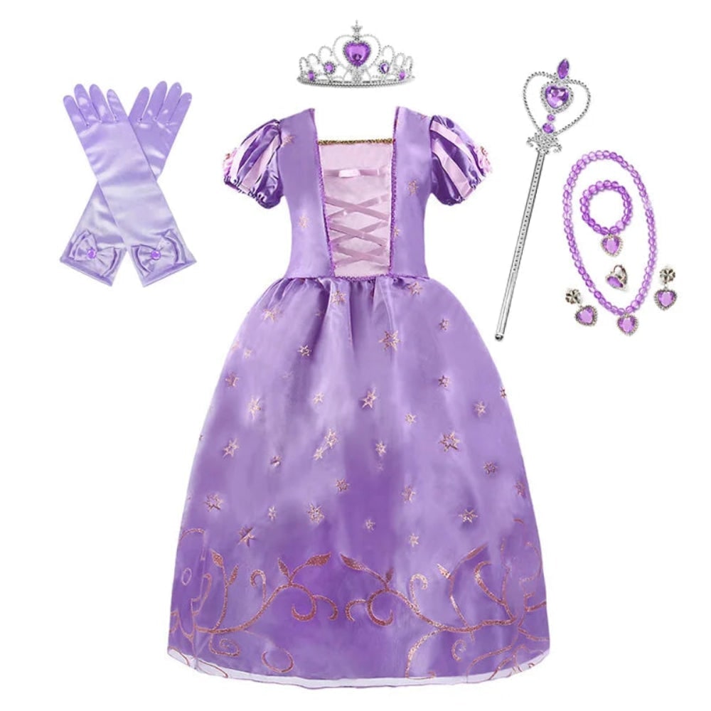 Girls' Halloween Princess Costume and Dresses for Dress Up Tiara Gloves Games