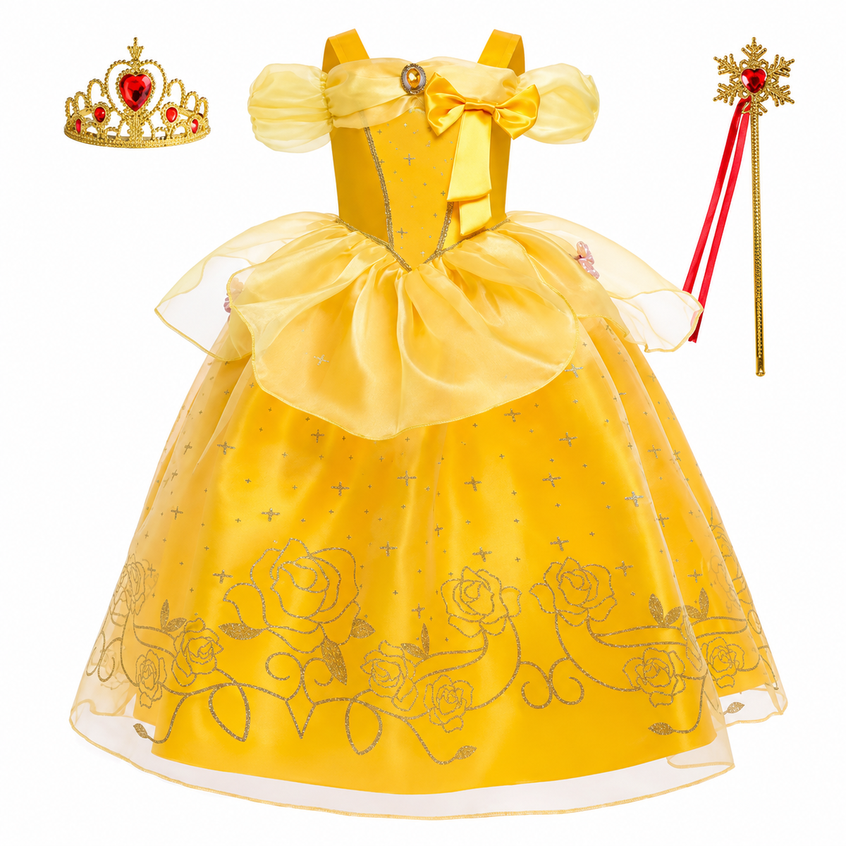 Girls' Halloween Princess Costume Dress with Tulle Skirt Tiara and Accessories Set
