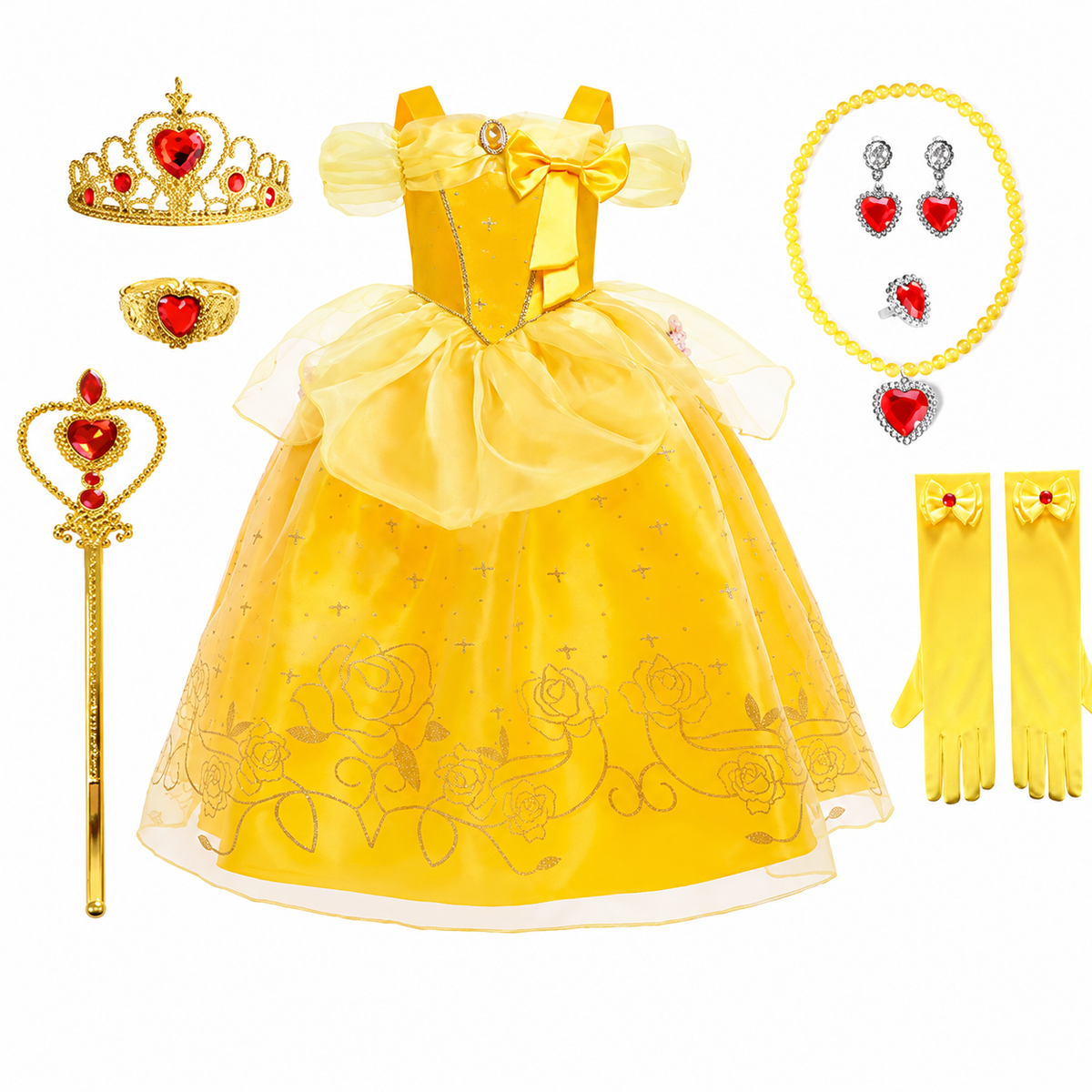 Girls' Halloween Princess Costume Dress with Tulle Skirt Tiara and Accessories Set