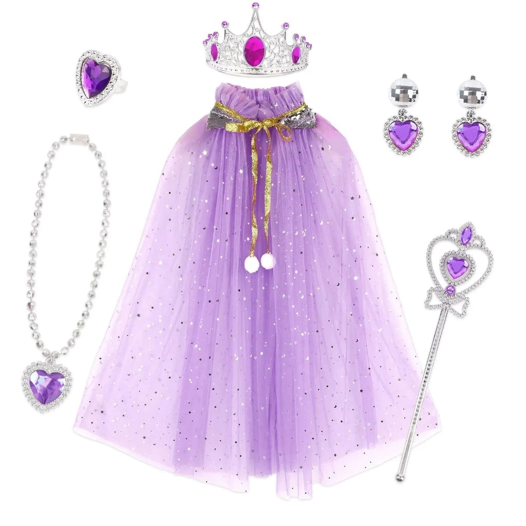 Girls' Halloween Princess Dress Up Clothes for Children with Cape Tiara and Accessories Set