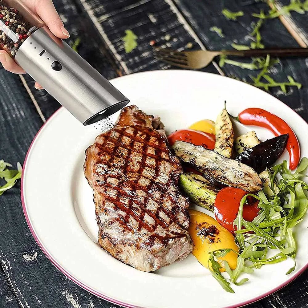 GRINDVOLT – Rechargeable Electric Pepper Grinder in Stainless Steel with Adjustable Fineness