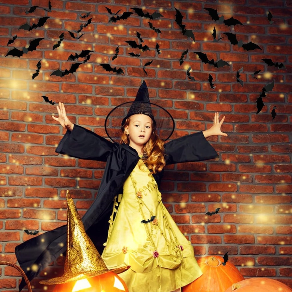 Halloween 3D Bat Wall Art Decor Stickers with Foldable Wings for Nursery Bathroom