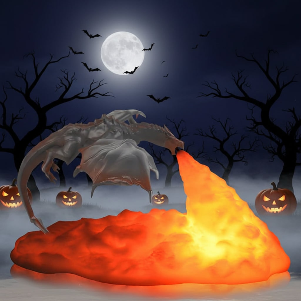 Halloween 3D Printed Dragon Night Light with USB Rechargeable LED Fire Glow