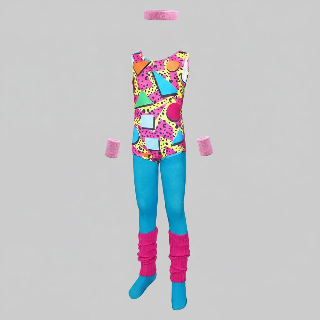 Halloween 80s Costume Party Outfit Workout Aerobics Leotard with Leg Warmers Headband and Wristbands