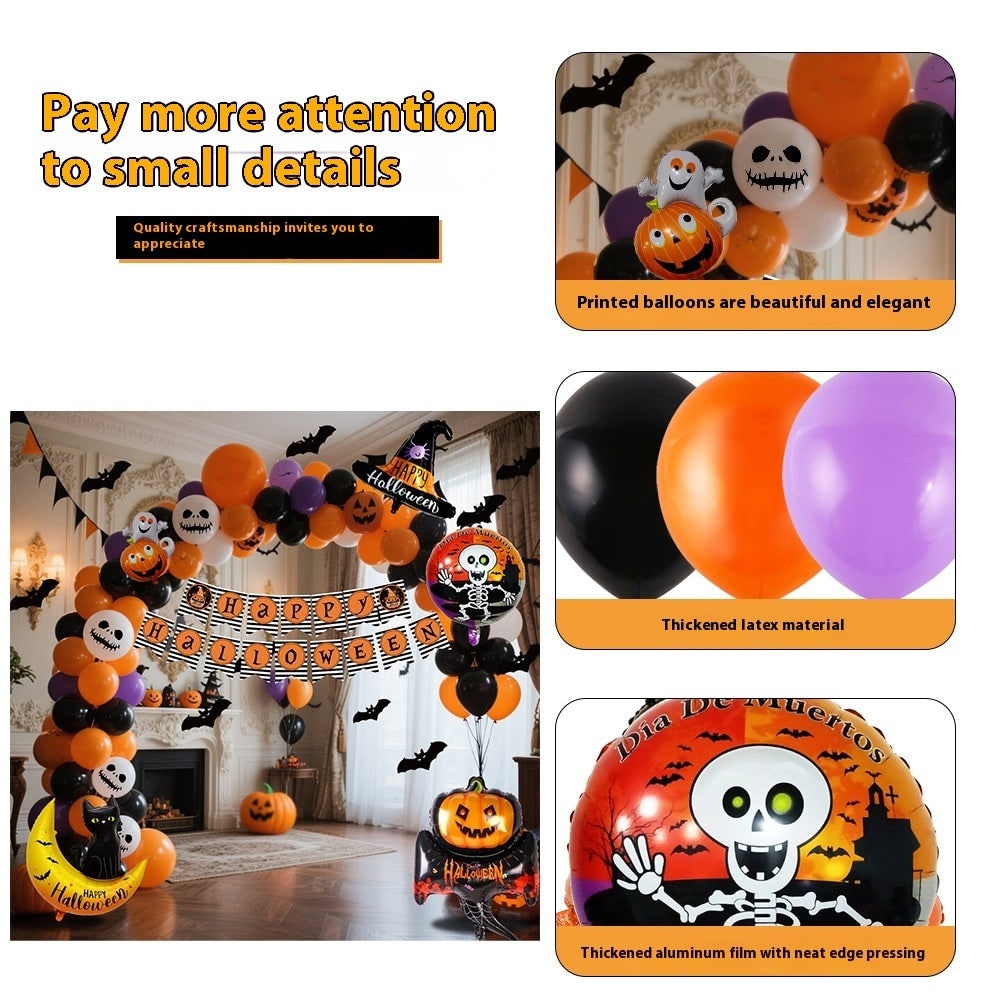 Halloween Balloon Arch Kit with Foil Banner and Tape Decoration for Party Reusable