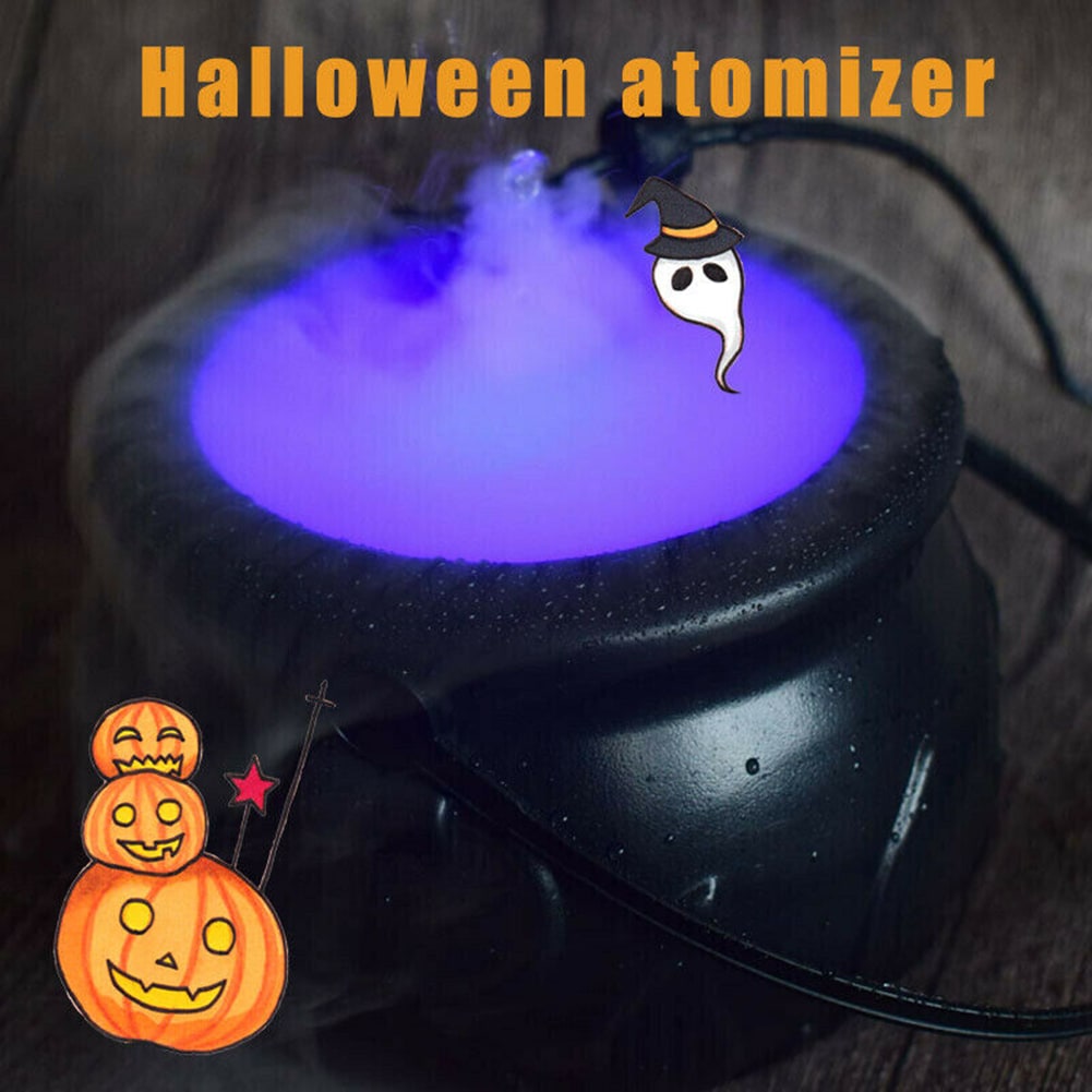 Halloween Cauldron Fog Machine with Color-Changing LED Maker and Mist for Party Table Decoration