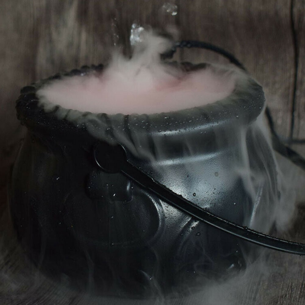 Halloween Cauldron Fog Machine with Color-Changing LED Maker and Mist for Party Table Decoration
