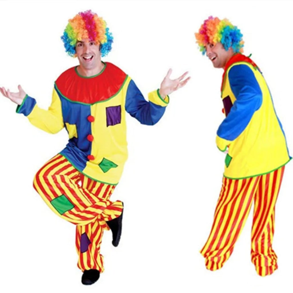 Halloween Circus Clown Costume for Colorful Tunic and Striped Pants Creepy