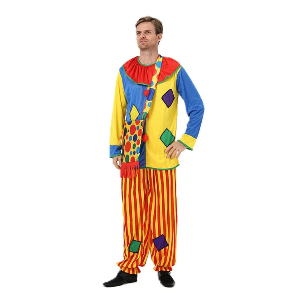 Halloween Circus Clown Costume for Colorful Tunic and Striped Pants Creepy