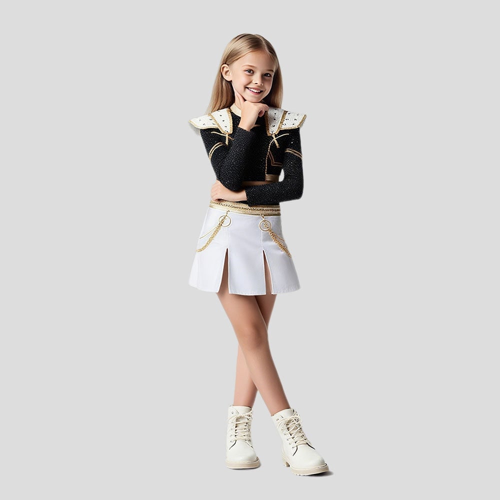 Halloween Cosplay Cheerleader Costume and Outfit Two Piece Set with Cropped Top Pleated Skirt