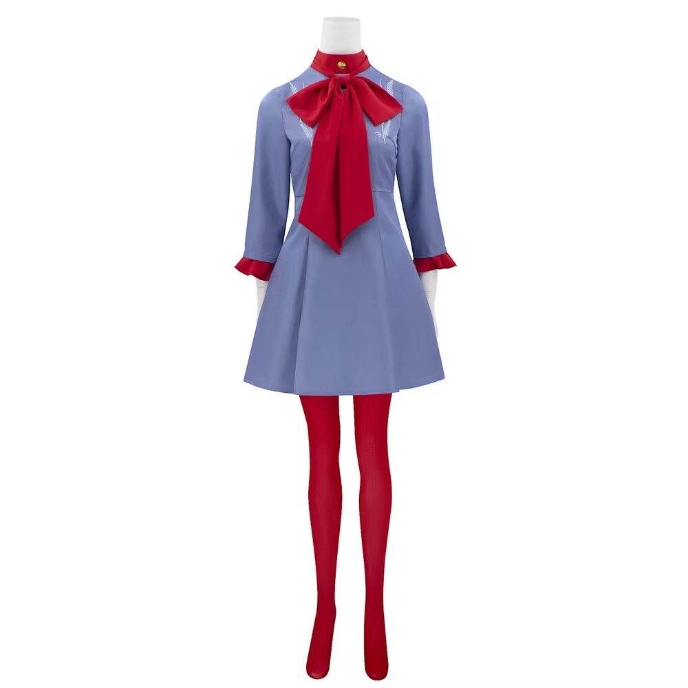 Halloween Cosplay Costume Outfit Anime Dress with Red Bow and Tights for Party Events