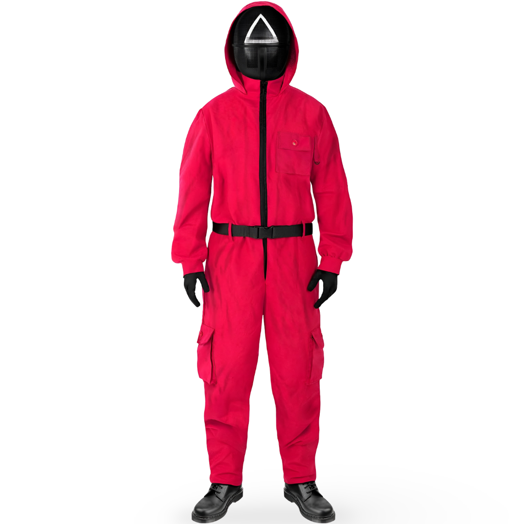 Halloween Costume Red Jumpsuit with Hooded and Belt for Cosplay Party Dress-Up