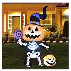Halloween Decoration Inflatable Jack O Lantern Skeleton with LED Lights for Yard Party Prop