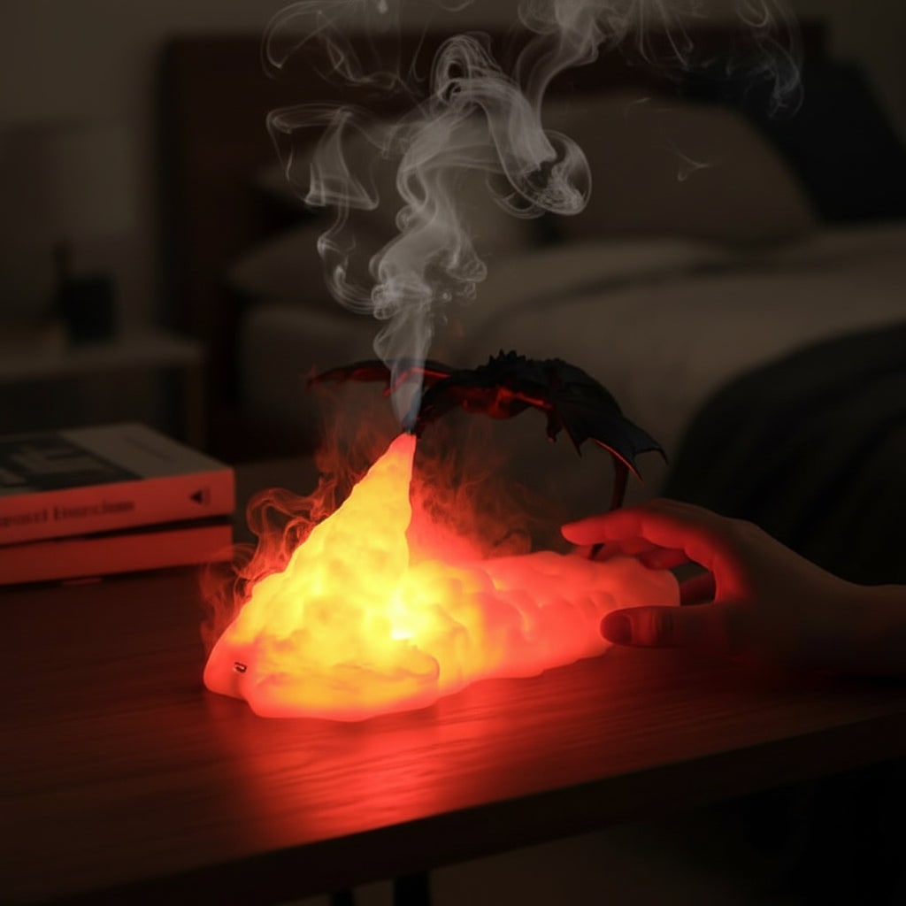 Halloween Dragon Night Light Lamp with LED Flame Effect for Bedside Table Bedroom Decoration