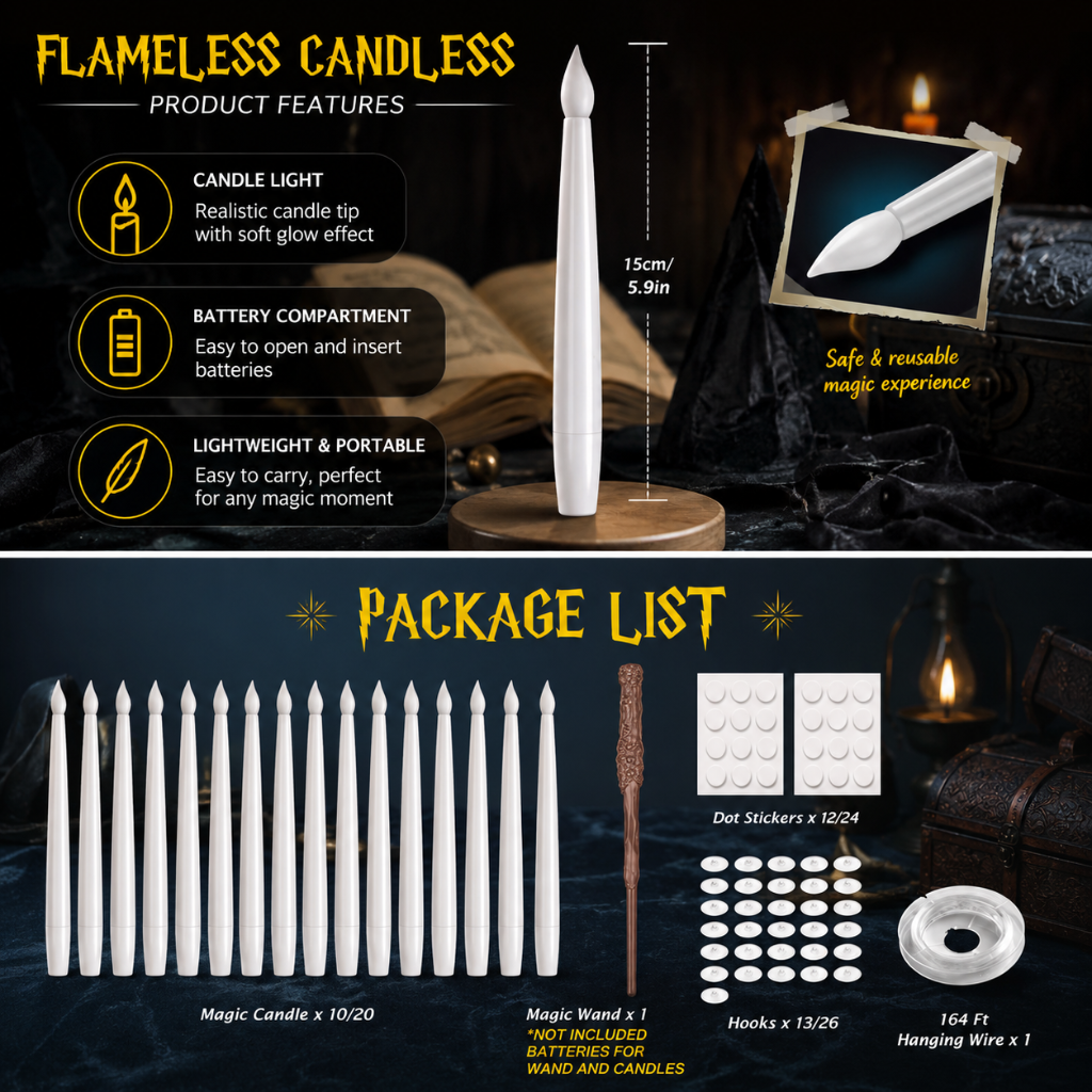 Halloween Flameless LED Taper Candles with Remote Control Battery Operated Floating Hanging