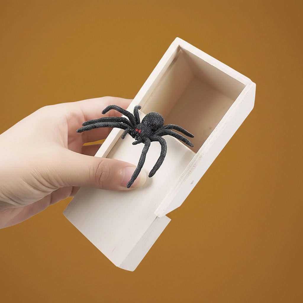 Halloween Gag Gift Boxes Funny Prank Spider Box with Jump Scare Mechanism Wooden Surprise