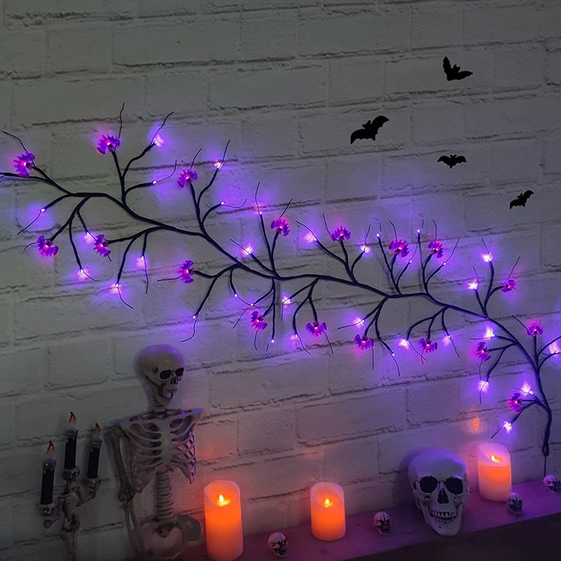 Halloween Garland with Lights LED Twig Battery Operated for Outdoor Mantel Decoration