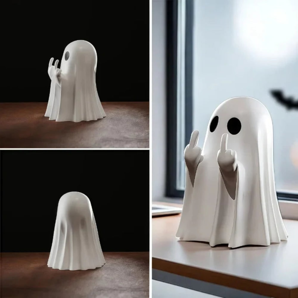 Halloween Ghost Decor Tabletop Figurine with Middle Finger Flipping Hands Inflatable