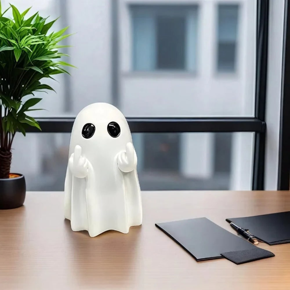 Halloween Ghost Decorations Figurine with Middle Finger Gesture Tabletop Statue for Party