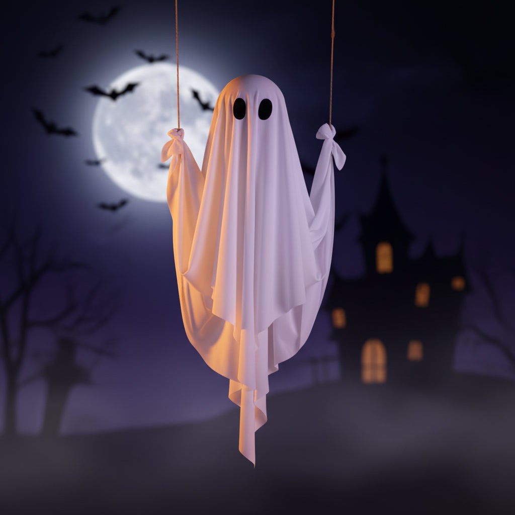 Halloween Hanging Ghost Decoration with LED Light and Swing for Outdoor Yard Party Decor