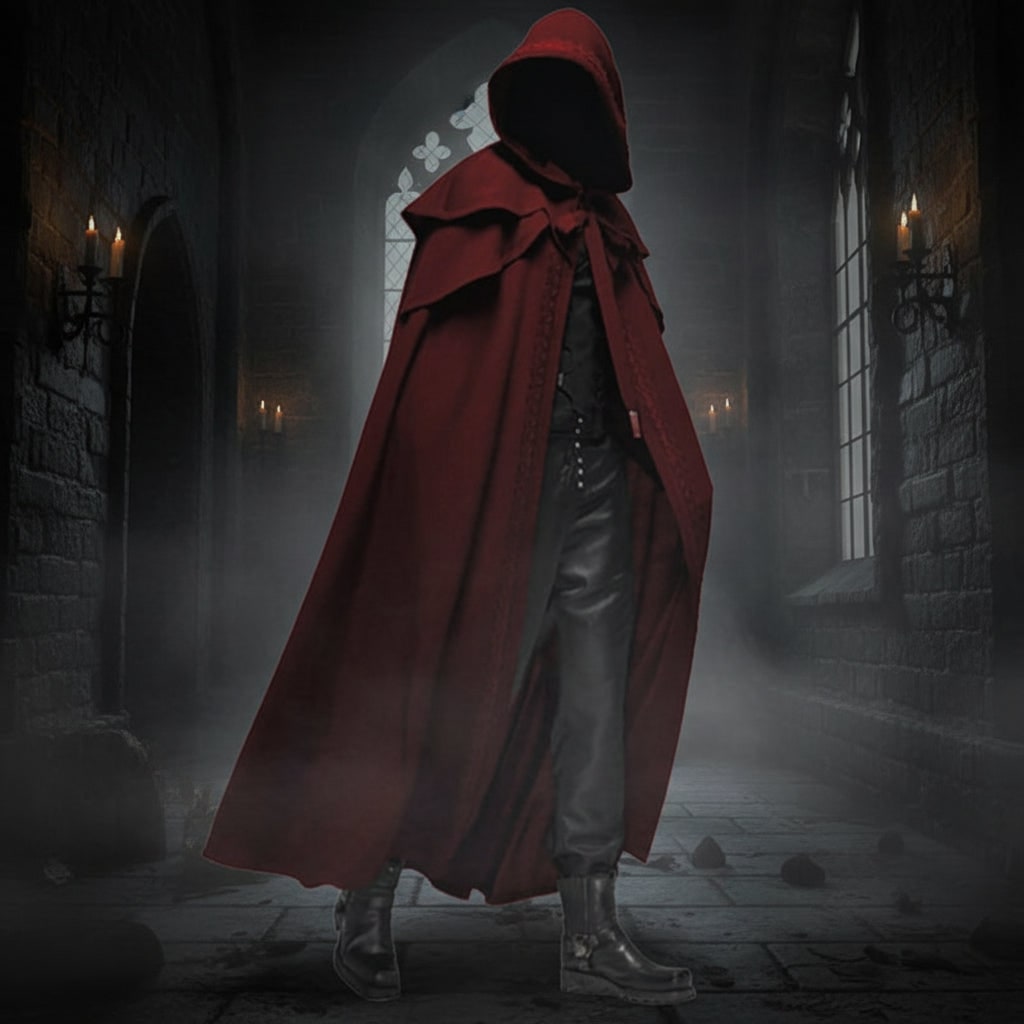 Halloween Hooded Cloak with Cape and Embroidered Trim for Witch Costume Party Red Riding Hood