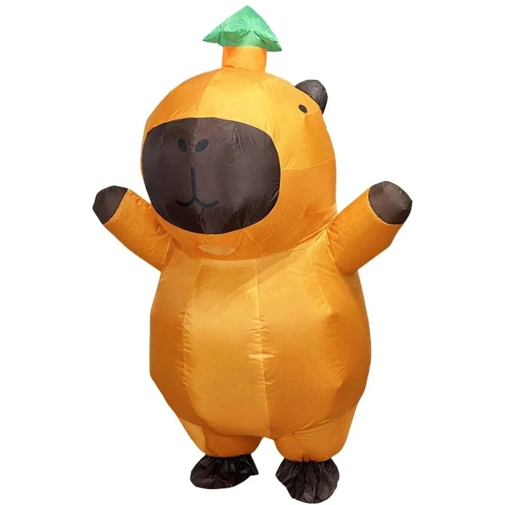 Halloween Inflatable Capybara Costume with Leaf Hat and Built-In Fan Funny Animal Suit