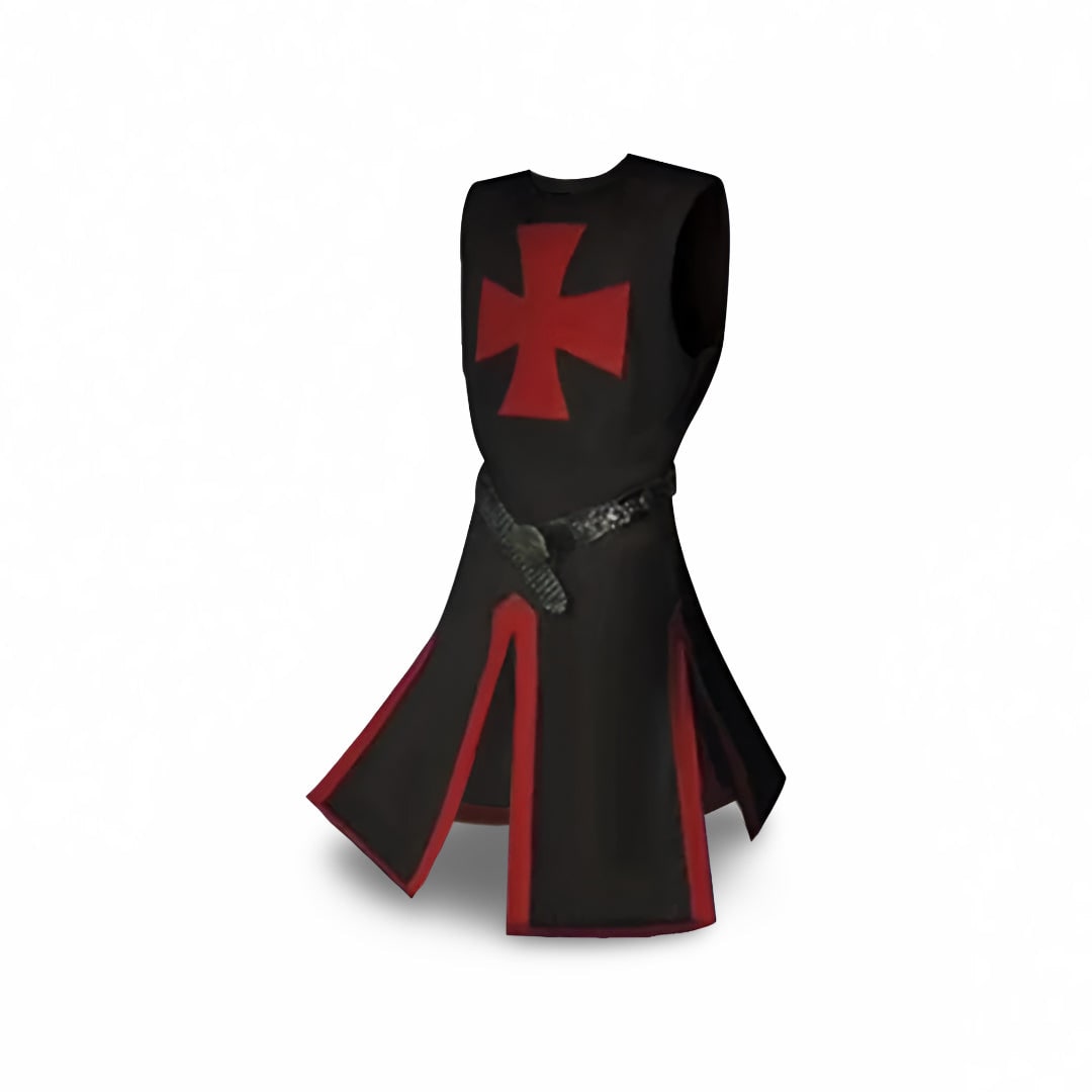 Halloween Medieval Knight Costume Tunic with Hooded and Templar Cross for Cosplay Party