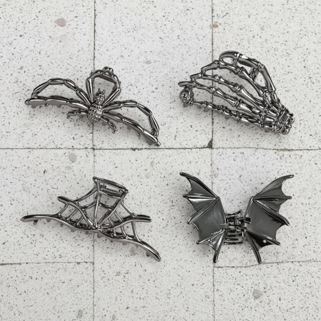 Halloween Metal Claw Clips with Spooky Spider Bat and Skeleton Designs Cute Decorative Hair